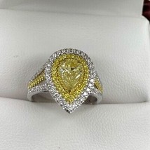 Tres Fila 1.47TCW GIA Pera Brillante Corte Luz Diamante Amarillo Anillo 18k Oro - £3,546.44 GBP