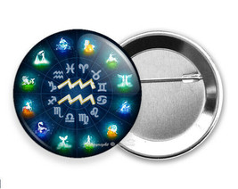 Aquarius Zodiac Horoscope Lucky Astrology Sign Symbol Hd Pin Pinback Button Gift - £10.78 GBP+