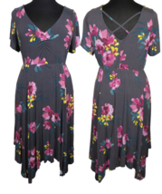 Torrid Super Soft Gray Floral Strappy Back Short Sleeve Skater Dress Plus Sz 3X - £13.46 GBP