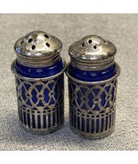 Vintage Cobalt Blue with Silver Tone Overlay Salt And Pepper Shakers KG ... - $27.12 CAD
