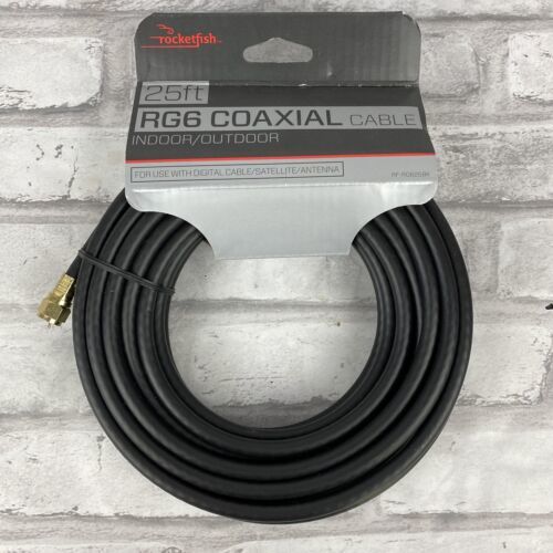 Rocketfish 25ft RG6 Coaxial Cable Indoor/Outdoor Weatherproof 18AWG RF-RG625BK  			