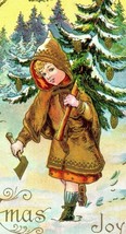 1910 Embossed Christmas Postcard Little Girl Just Cut Her Christmas Tree - £17.13 GBP