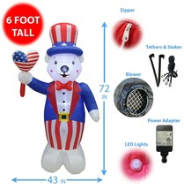 6 Foot Led Patriotic Inflatable Uncle Sam Polar Bear With Heart Flag Decoration - £47.94 GBP