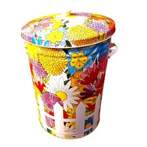 Vintage Psychedelic Flower Power Metal Trash Garbage Can Storage Hamper ... - $89.09