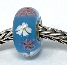 Authentic Trollbeads Ooak Unique Charm,  Blue with Flowers - £37.63 GBP