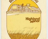 Highland Manor Breakfast Menu 1980&#39;s Farm &amp; Windmill Cover  - $17.82