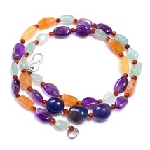 Natural Multi Aventurine Amethyst Carnelian Gemstone Beads Necklace 18&quot; UB-8202 - £7.72 GBP