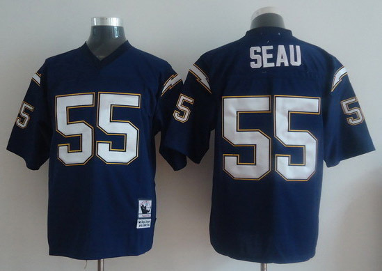Men&#39;s Junior Seau #55 Stitched Jersey Navy White - $55.89