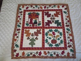 Handmade FALL THEME Cotton QUILT TABLE COVER/ TOPPER  - 32&quot; x 31&quot; - £11.99 GBP