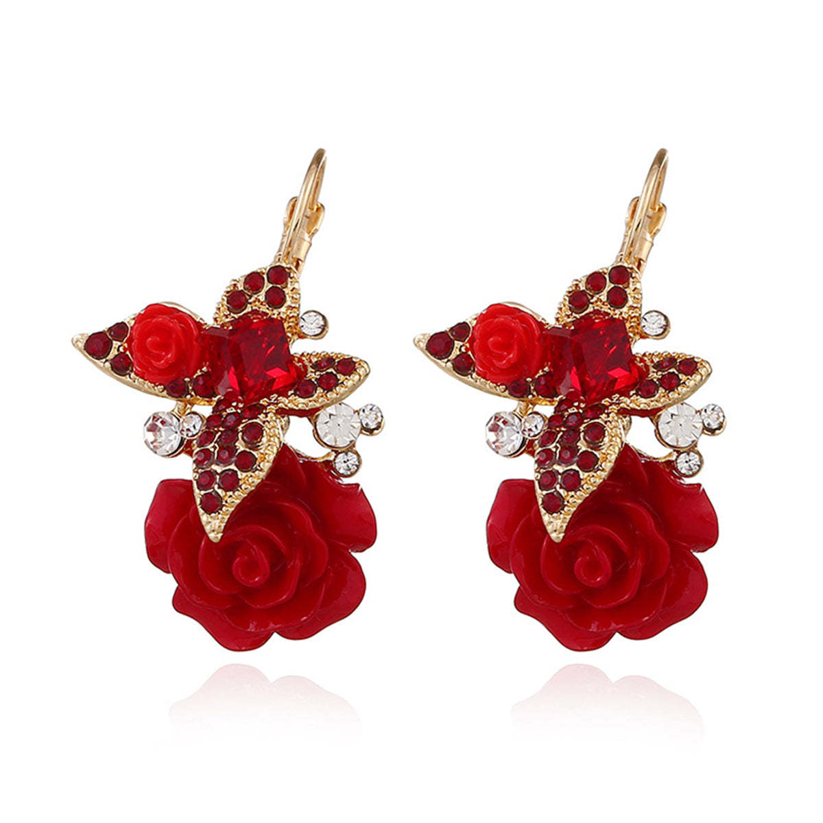 Primary image for Red Crystal & Cubic Zirconia Flower Drop Earrings