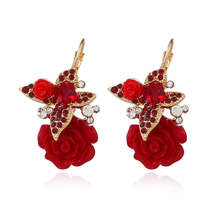 Red Crystal &amp; Cubic Zirconia Flower Drop Earrings - £11.05 GBP
