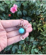 Ball copper pendant with Turquoise, minimalist Boho style - $58.00