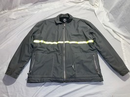 MENS BURNSIDE GREY SAFETY WORK JACKET W/ REFLECTIVE STRIPE XLARGE HAS TEARS - $16.82