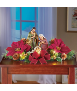 Lighted Tabletop Nativity Scene Poinsettias Floral Christmas Centerpiece... - $34.71 CAD