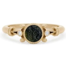 Anello tondo in moldavite placcato oro 14 carati con anello in argento sterli... - £36.27 GBP