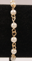 Faux Pearl and Gold Tone Bracelet 6 Inches Dainty Fold Over Clasp - £2.36 GBP