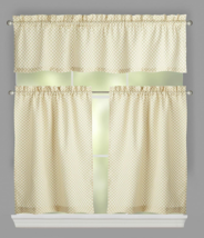 Waverly Tier and Valance Curtain Set 36" Georgette Diamond Pattern Beige Green - $29.00