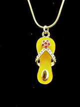 Yellow/Pink Rhinestone Sandal Necklace 16&quot; 9004,Silver Plated, Free Shipping - £7.77 GBP