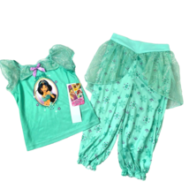 Disney Princess Jasmine Pajamas Girls size 3T Turquoise Green Silky Polyester - £13.38 GBP