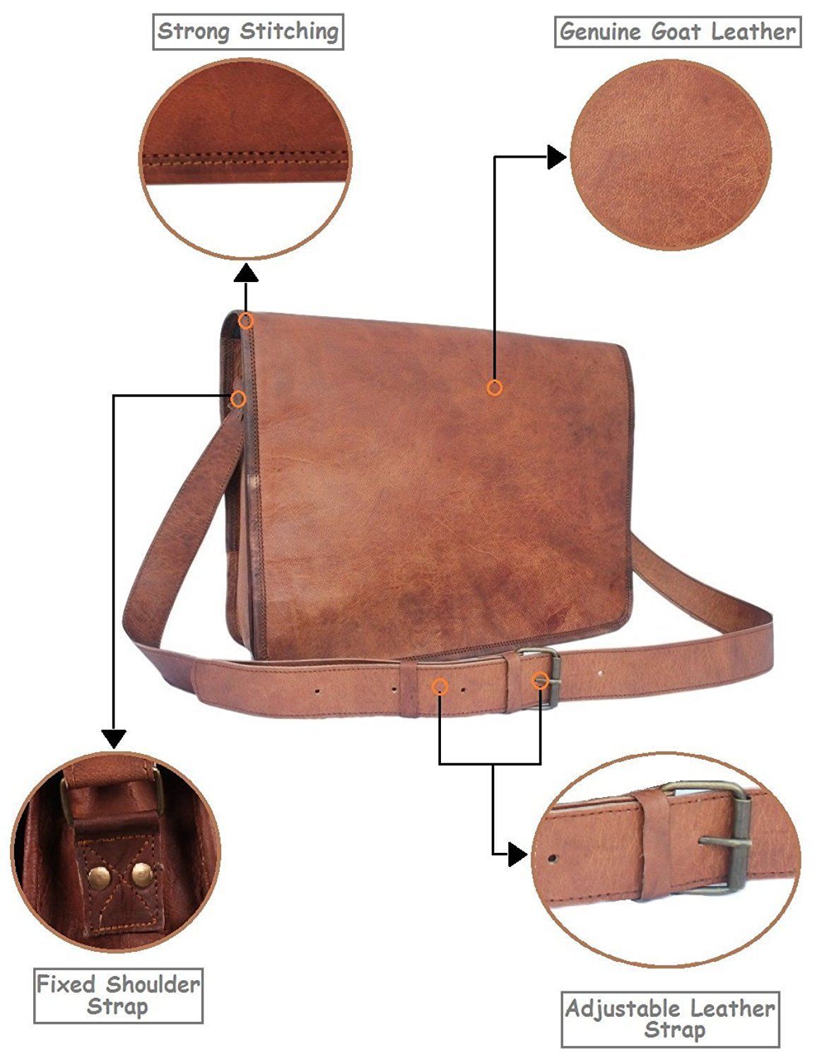 16" Handmade Brown Leather Mgessenger Bag Laptop Mac Book Travel Cross body Bag - $36.40 - $67.62