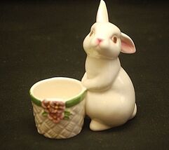 Avon Bunny Rabbit Basket Tea Light Candle Holder Ceramic Figurine 1980 - $19.79