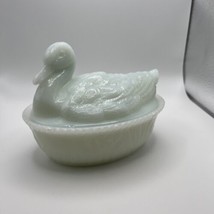 Vintage Atterbury &amp; Co Style Duck Covered Dish Opal Ware Milk Glass With... - $28.01