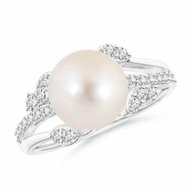 ANGARA Freshwater Pearl and Leaf Ring with Diamonds for Women in 14K Solid Gold - £938.49 GBP