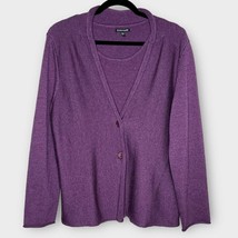 EILEEN FISHER purple merino wool twinset cardigan sweater &amp; shell size large - £49.47 GBP