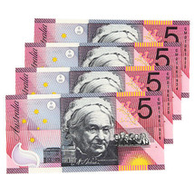 2001 Australia Federation $5 Notes sequential serial Lot of 4pcs - $109.14