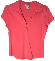 Anne Taylor Loft Women’s Coral Cap Sleeve Collar V- Neck Top Size M - $285.40 MXN