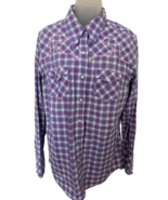 Cruel Girl Purple Yoke Plaid Pearl Button Cotton Long Sleeve Shirt XL - $29.69