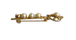 Vintage Gold Tone Heart Lock and Key Bar Pin with Faux Pearls Pin Brooch image 5
