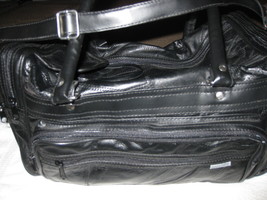 NEW LARGE BLACK LEATHER DUFFLE BAG, Adjustable strap, TRAVEL  - $74.99