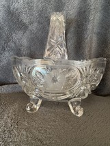 Vintage Clear Glass Four Footed Candy or Nut Basket with a Floral Design - £11.86 GBP