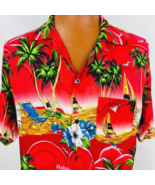 Island Dreams Aloha Hawaiian Bahamas Red Shirt XL Sailboats Beach Palm Tree - $751.73 MXN