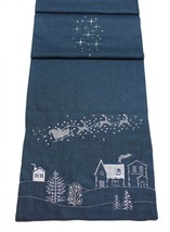 Santas Ride Navy/Silver Embroidered Christmas Table Runner 14&quot; x 75&quot; - £46.49 GBP