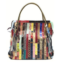 Women&#39;s Shoulder Bag Genuine Leather Cowhide Bag Snake Pattern Colorful Striped  - £54.40 GBP