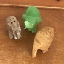 Lot of 3 Small Mini Carved Wood Wooden Green &amp; Tan &amp; Cranberry Stone ELEPHANT  - £10.46 GBP