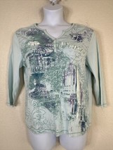 Nicole Miller Womens Plus Size 1X Blue Henley Shirt &quot;Venezia&quot; 3/4 Sleeve - £10.45 GBP