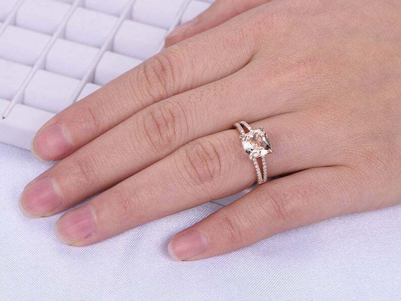 2Ct Cushion Brilliant Cut Morganite Solitaire Engagement Ring 14K Rose Gold FiN Item image 2