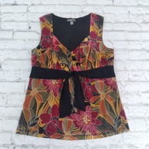 Apt 9 Blouse Womens Small Floral V Neck Sleeveless Tank Lined Tie Front Nylon - £15.97 GBP