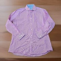 Isaac Mizrahi New York Slim Fit Button Shirt Mens Sz 16 32/33 Pink White... - $20.79
