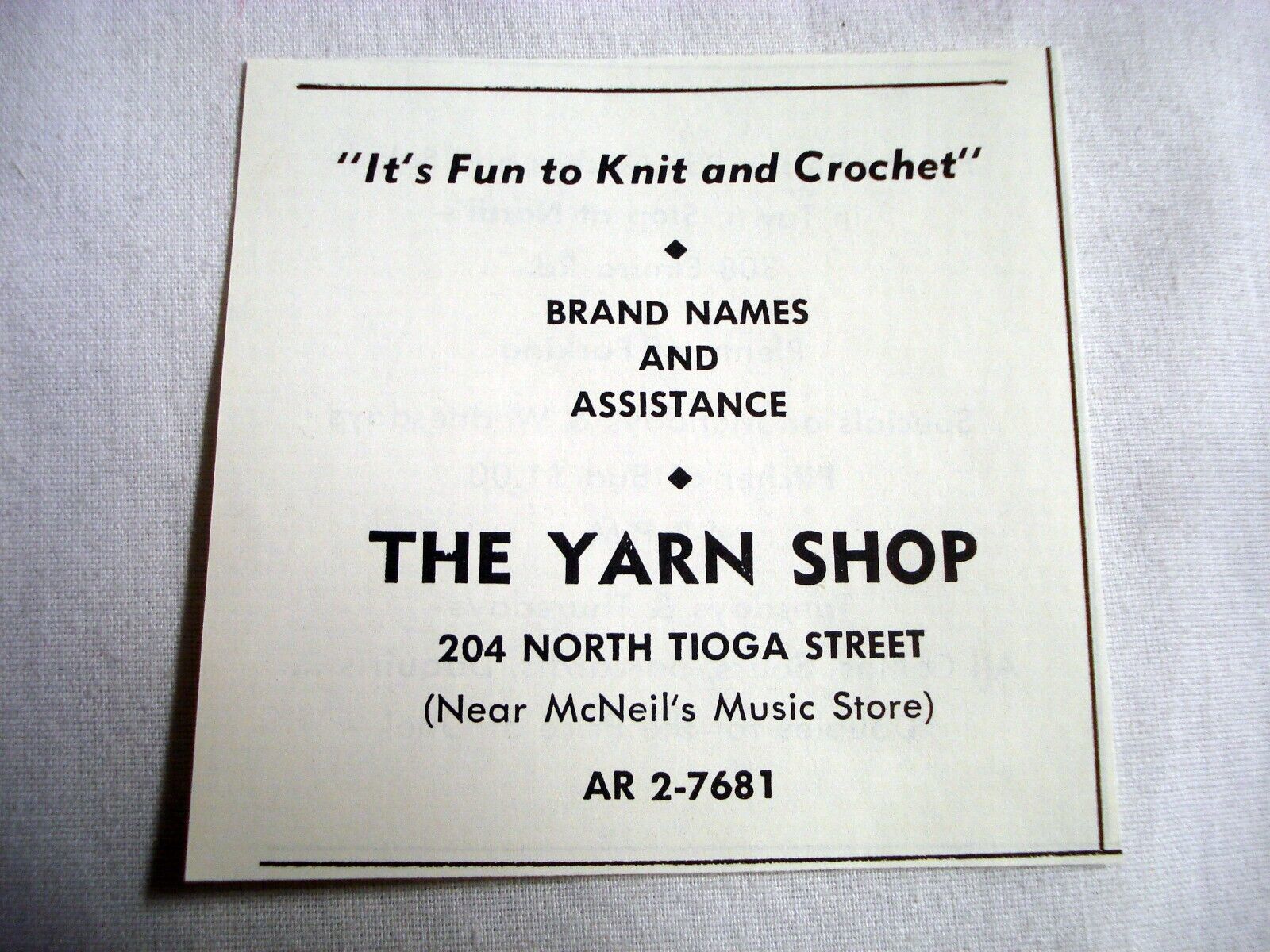 1972 Ad The Yarn Shop, 204 North Tioga Street  Ithaca, N.Y. - $7.99