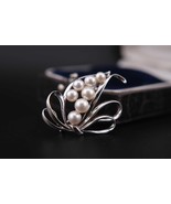 Vintage Mikimoto Pearl Brooch - Sterling Silver Bow Design - $350.00