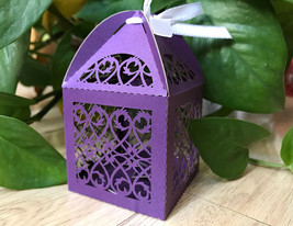 100pcs Purple Laser Cut Wedding Gift Box with ribbon,Small Gift Boxes - $34.00