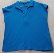 Alfani Blouse Top Women&#39;s Size XL Blue Ribbed Polyester Sleeveless Quarter Zip - £9.56 GBP