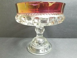 Kings Crown Ruby Red Flash Thumbprint Vintage Pedestal Candy Dish Tiffin Glass - £30.93 GBP