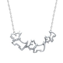 Scottie Dogs Necklace Natural Diamond Accents Pendant 18&quot; in Sterling Silver - £57.65 GBP