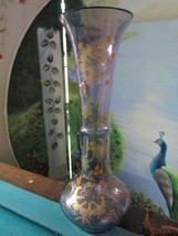 Czech Bohemian Hand Painted Fluted Vase Purple Glass 14&quot; - £197.84 GBP