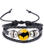 Bat Man Super Hero Logo Glass Domed Braided Leather Bracelet - $21.66 CAD